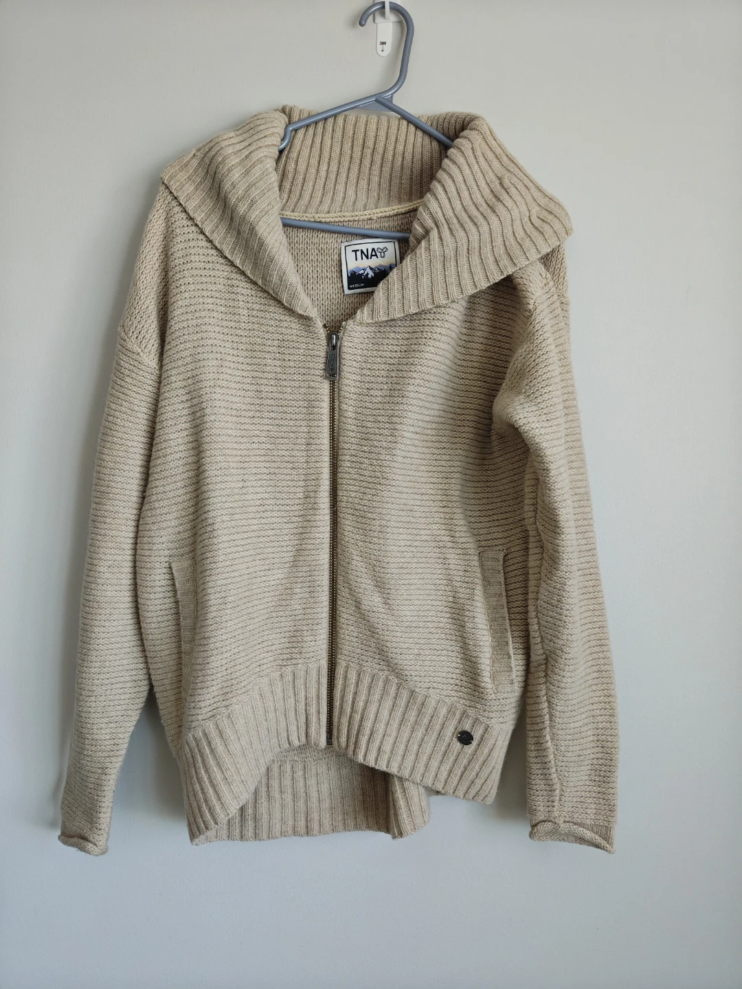 TNA Beige Zip-Up Knit Sweater - photo 5