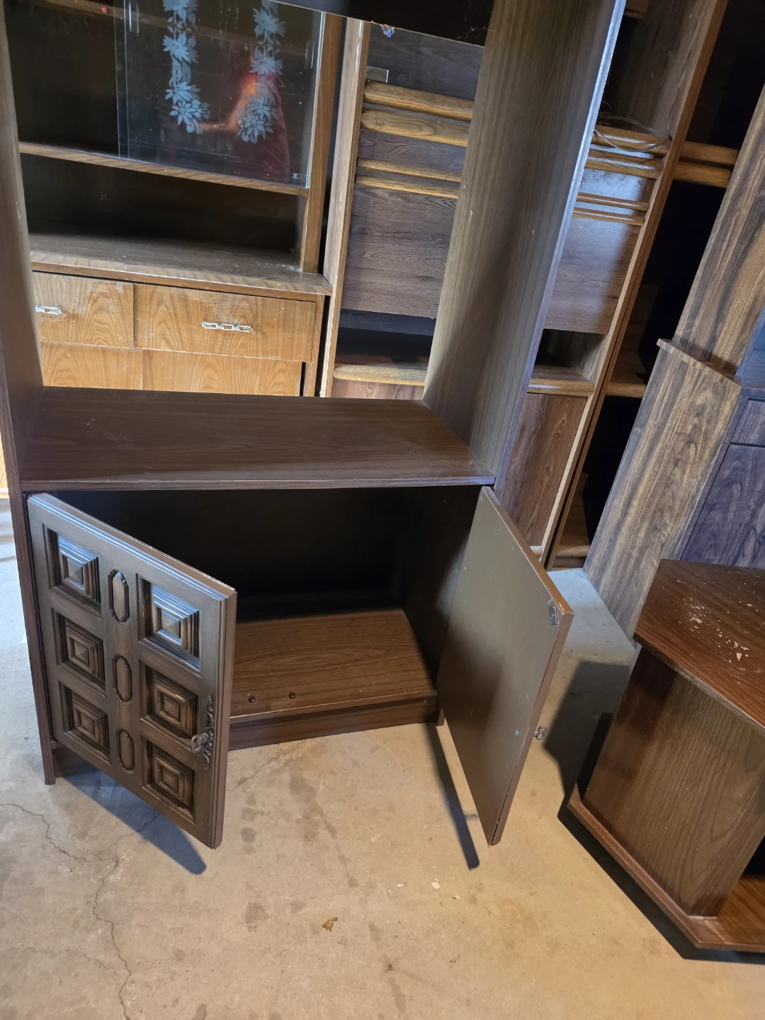 Vintage furniture set: tall hutch and two side tables