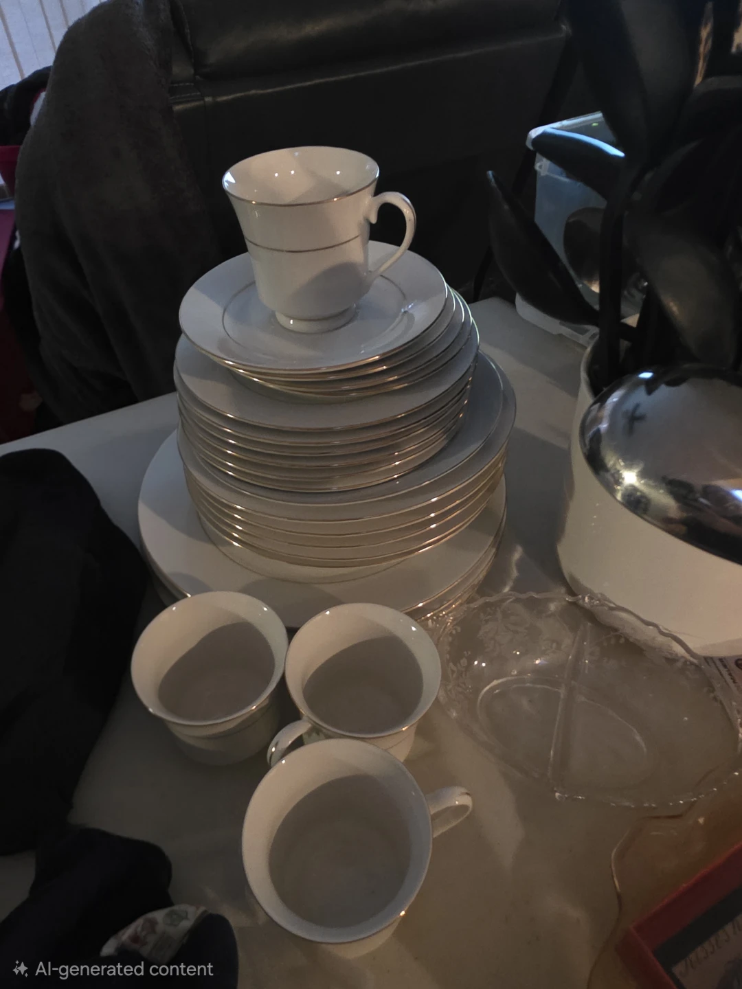 White and Gold Trim Dish Set