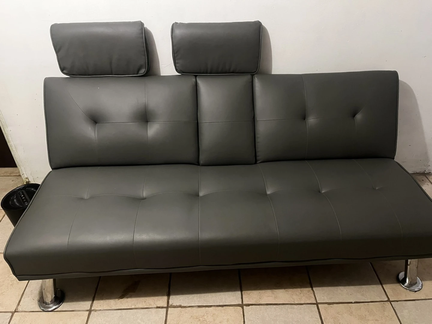 Dark Gray Faux Leather Futon Sofa