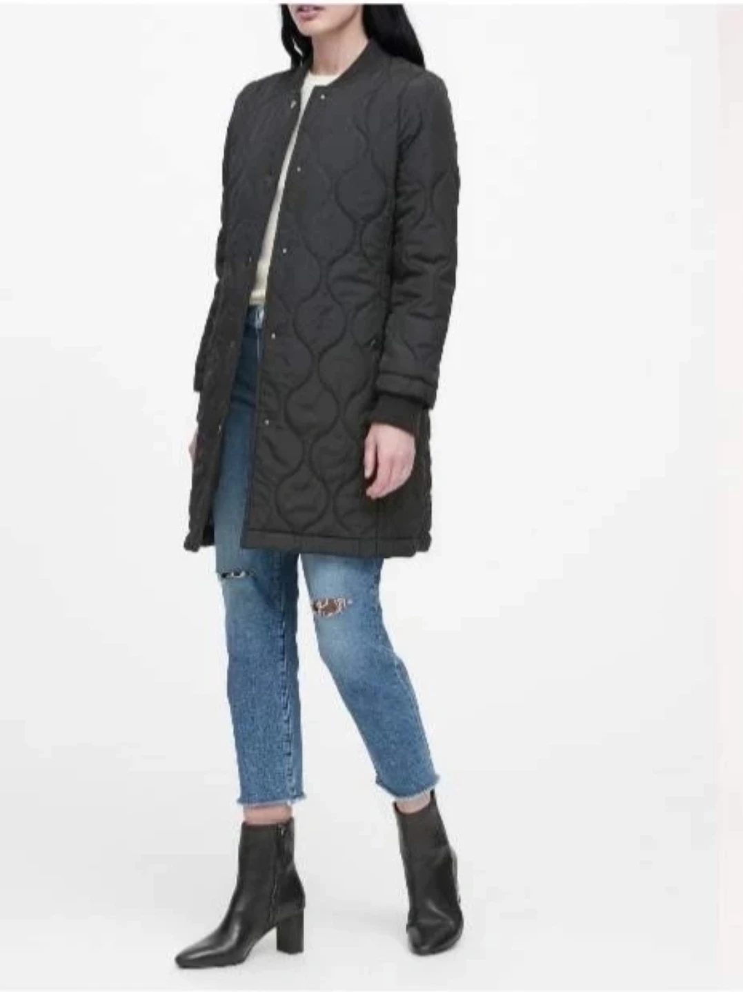 NWT BR Women's Water-Resistant Quilted long bomber jacket, Small