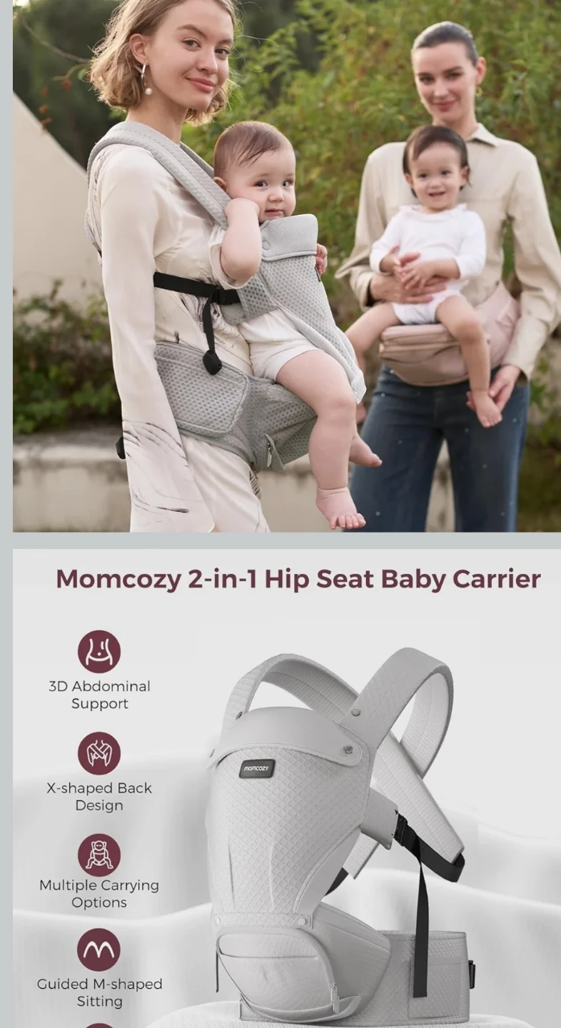New Momcozy 2-in-1 Baby Carrier with Hip Seat, Up to 44 lb - photo 2