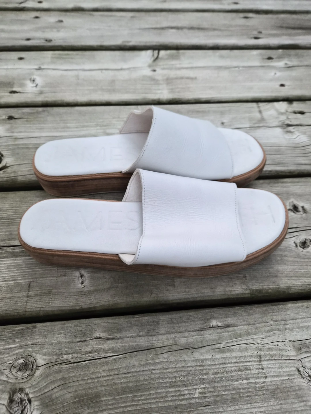 White Leather Slide Sandals