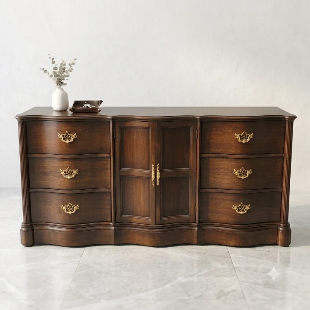 Andrew Malcolm Vintage Solid Wood Serpentine Credenza Dresser