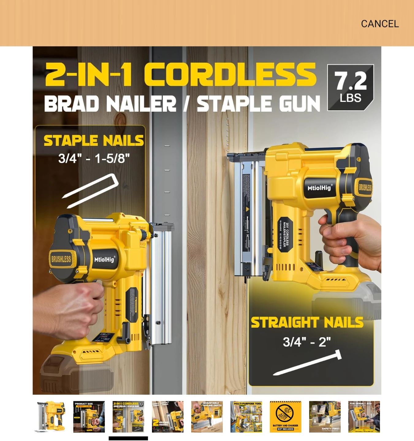 MtiohHig 20V Cordless 2-in-1 Brad Nailer / Staple Gun - photo 3