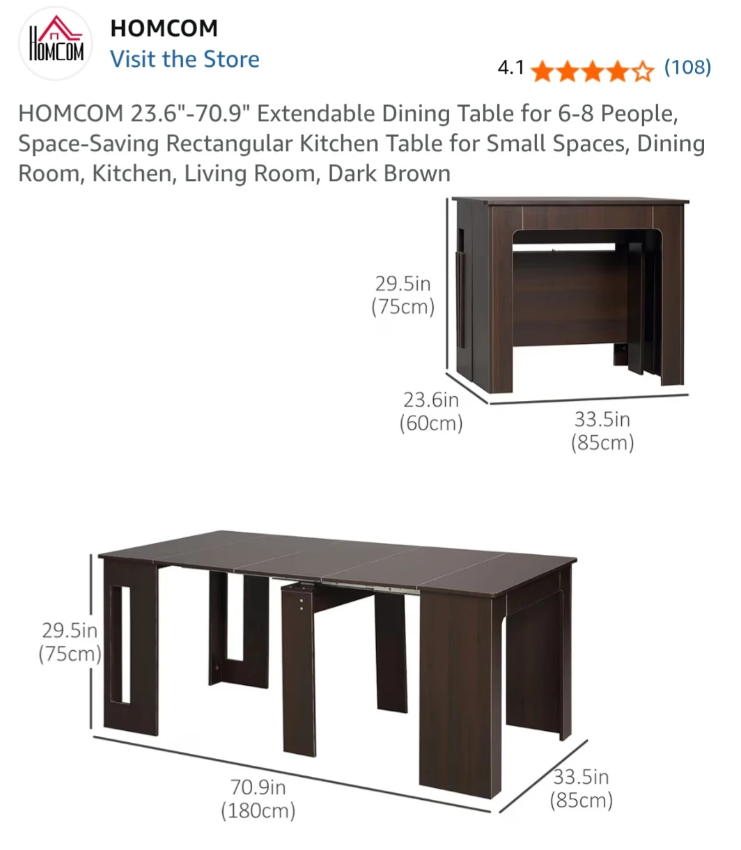 Extendable Dining Table - Dark Brown - photo 3