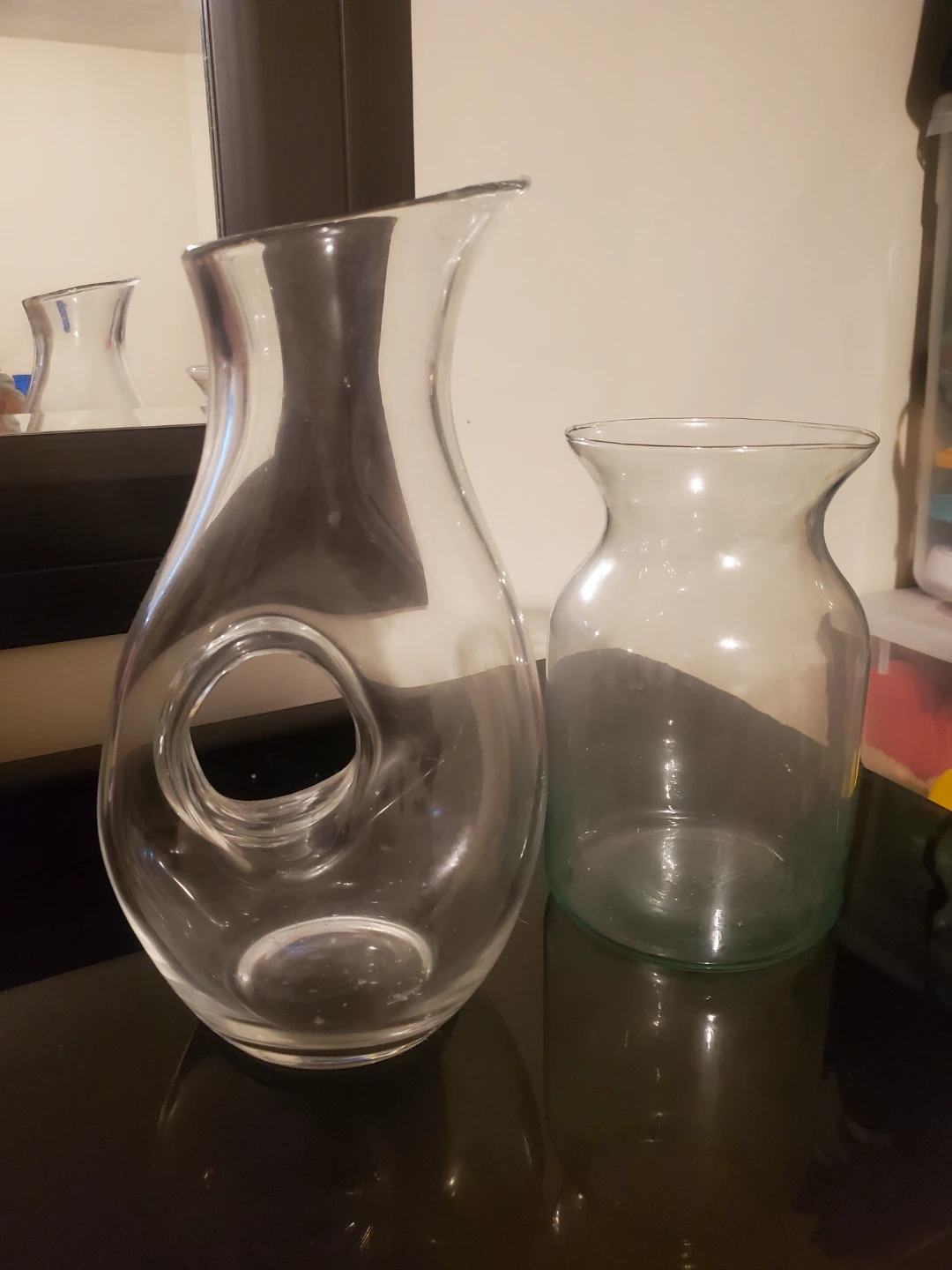 Two clear glass vases