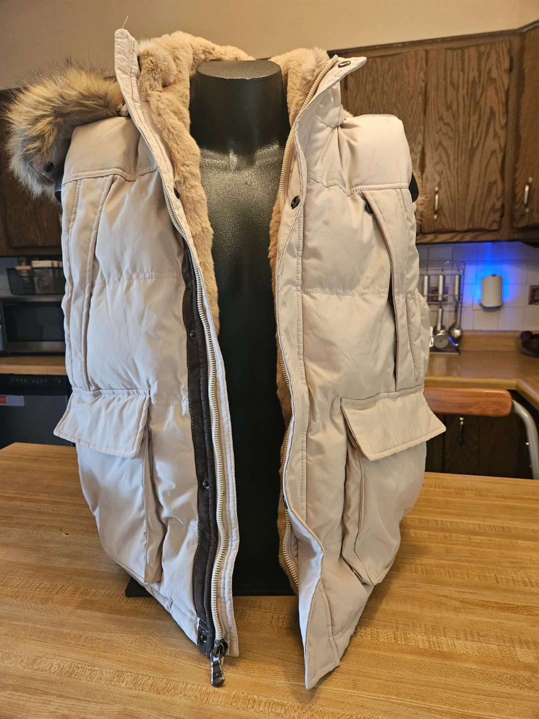 Jordan Craig Tan Puffer Vest with Faux Fur Hood