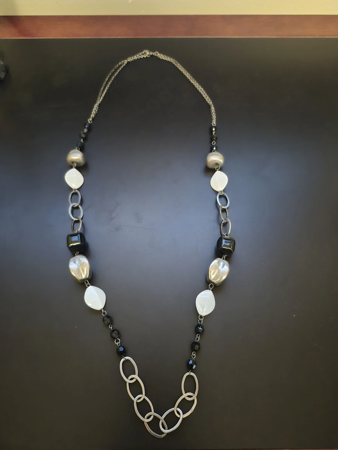 Silver-tone and black bead necklace