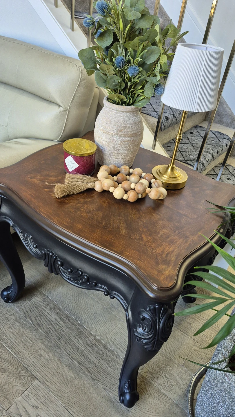 Solid Wood  End Table – Dark Walnut & Matte Black – Refinished - photo 4