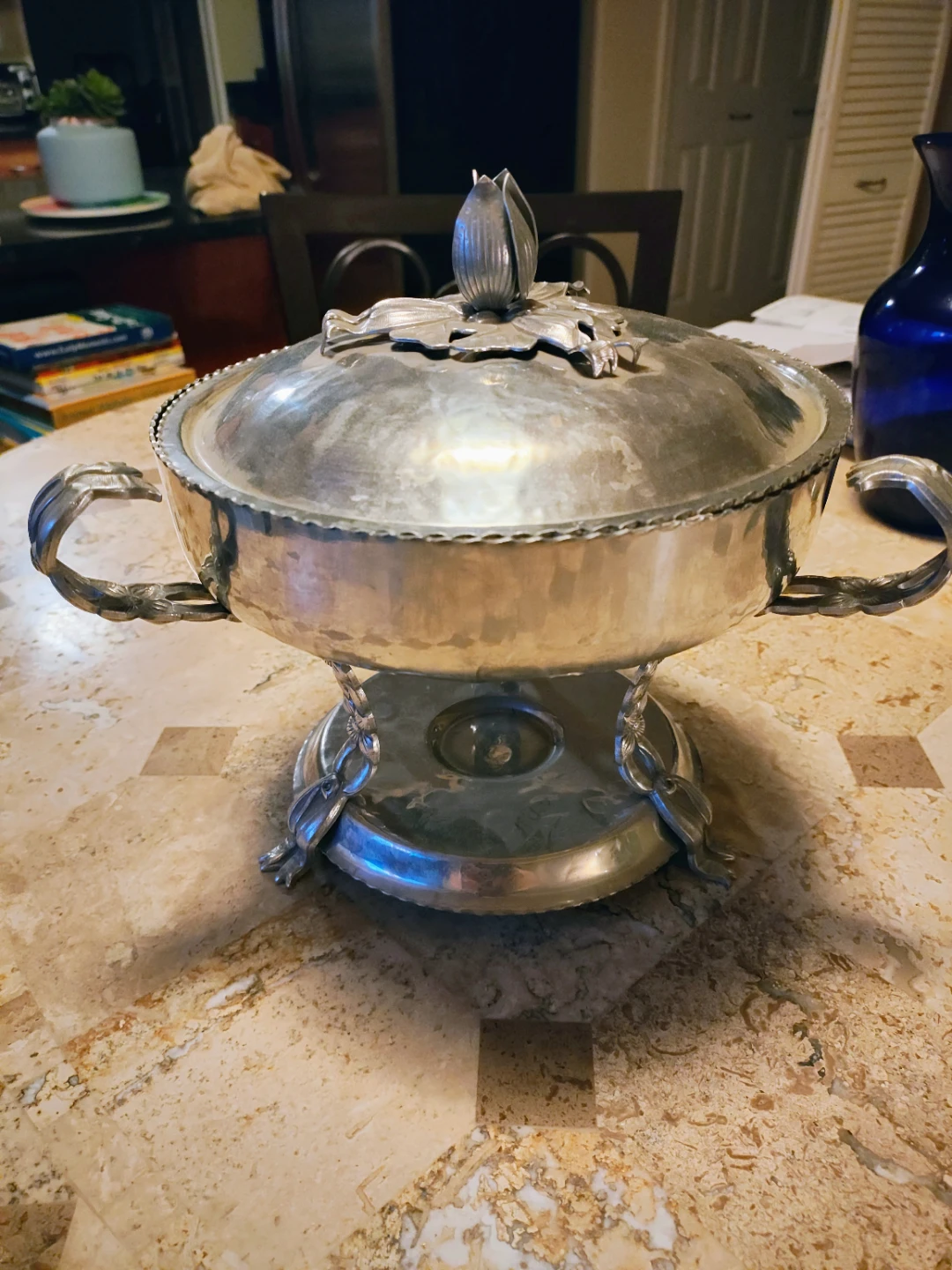 Vintage Hammered Aluminum Food Warmer Chafing Stand NO Dish