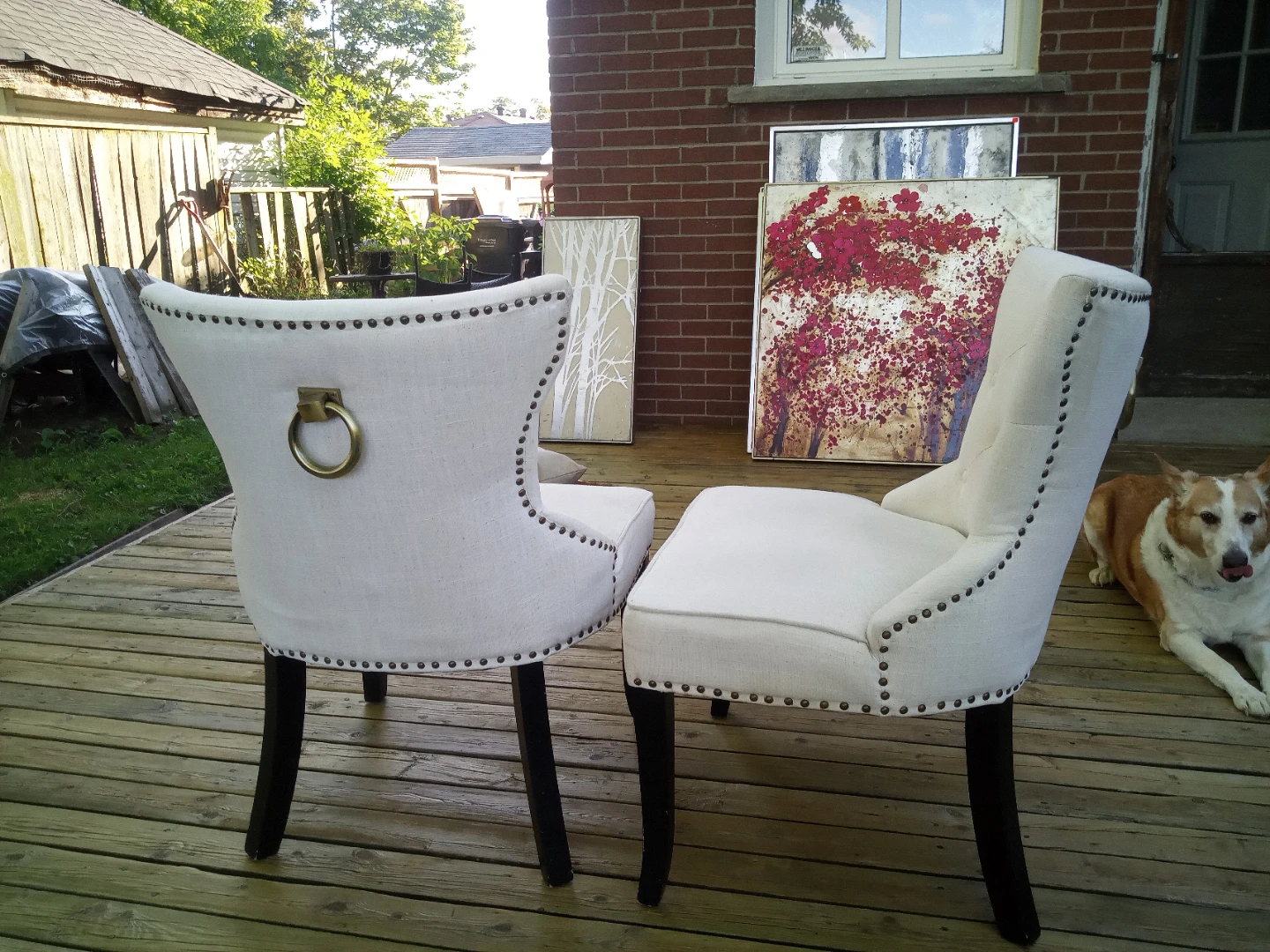 Set of two off-white upholstered accent chairs