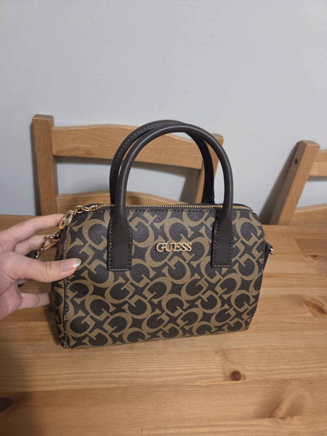 Guess Brown Logo Print Satchel Bag - photo 3