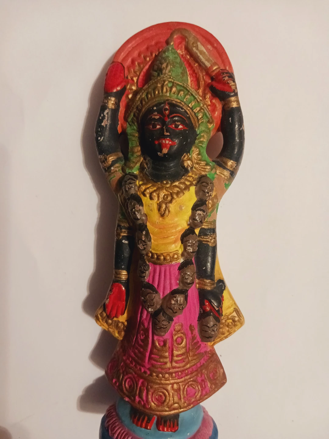 Hand Moulded from Ganges River Clay Hindu Goddess Kali Statue - photo 4