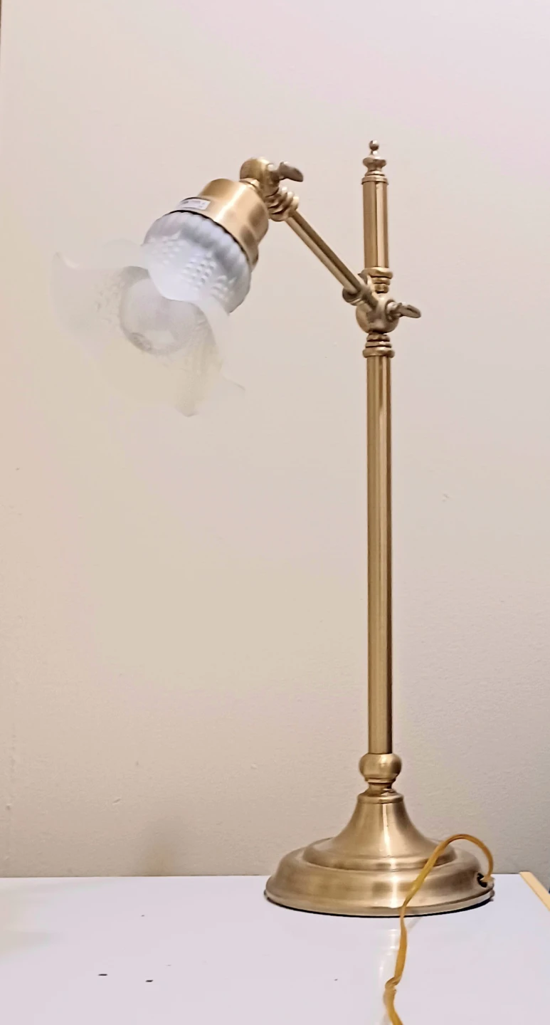 🏈 Vtg Brass Bankers Lamp with Frosted Glass Shade