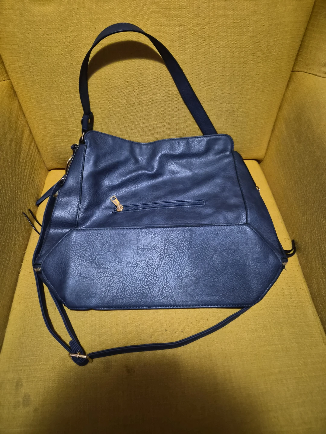 Navy Blue Faux Leather Shoulder Bag - photo 2