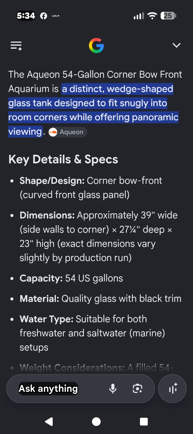 54 gallon corner bow front aquarium. - photo 2
