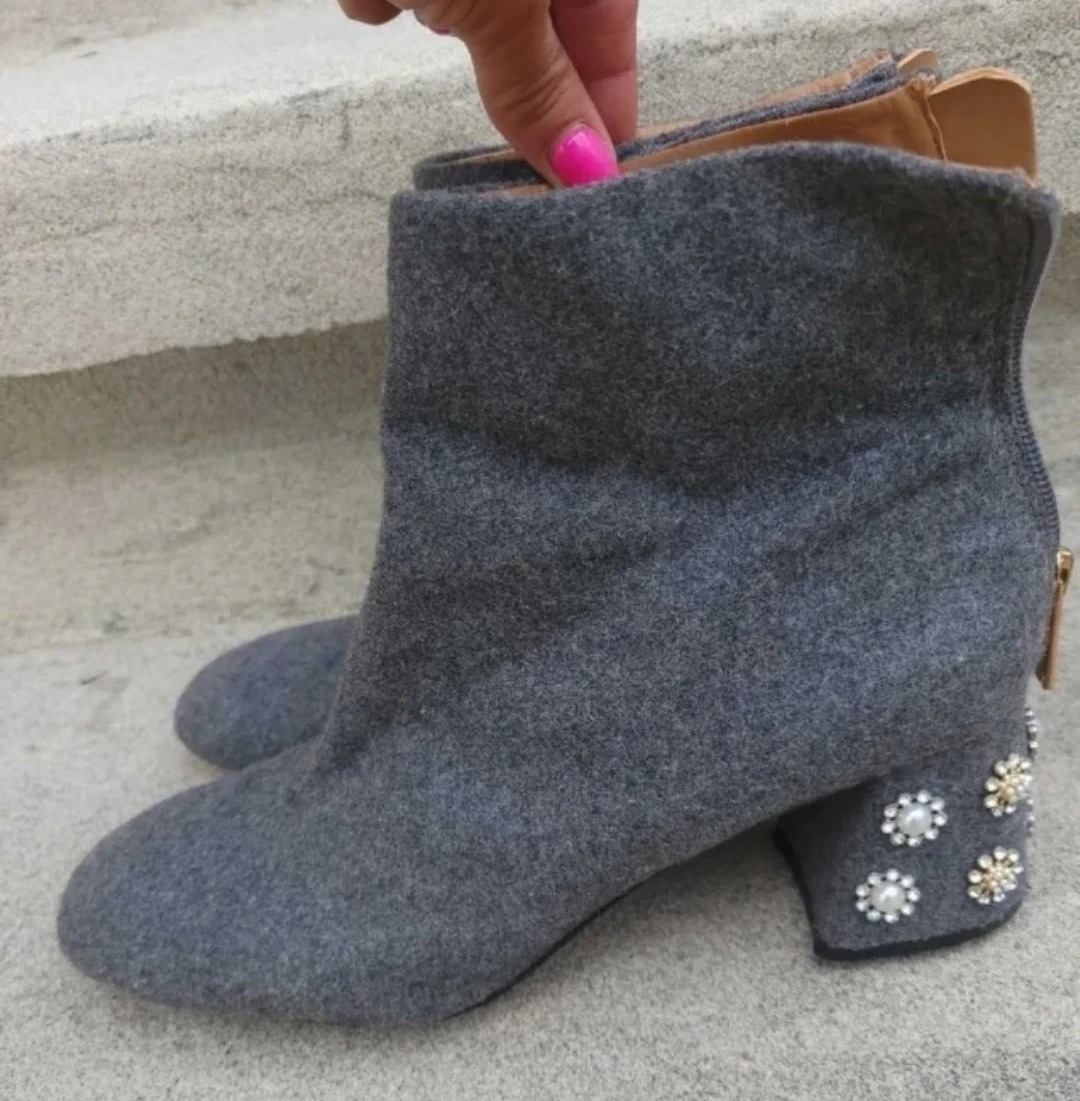 Rose-TS Grey Wool Ankle Boots 8.5 - photo 2
