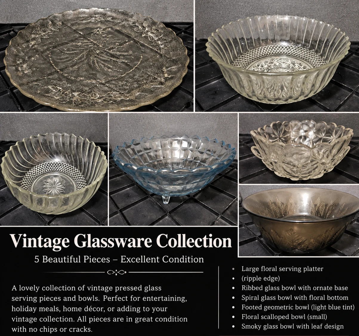 Old Glass Serving Pieces – Assorted Collection