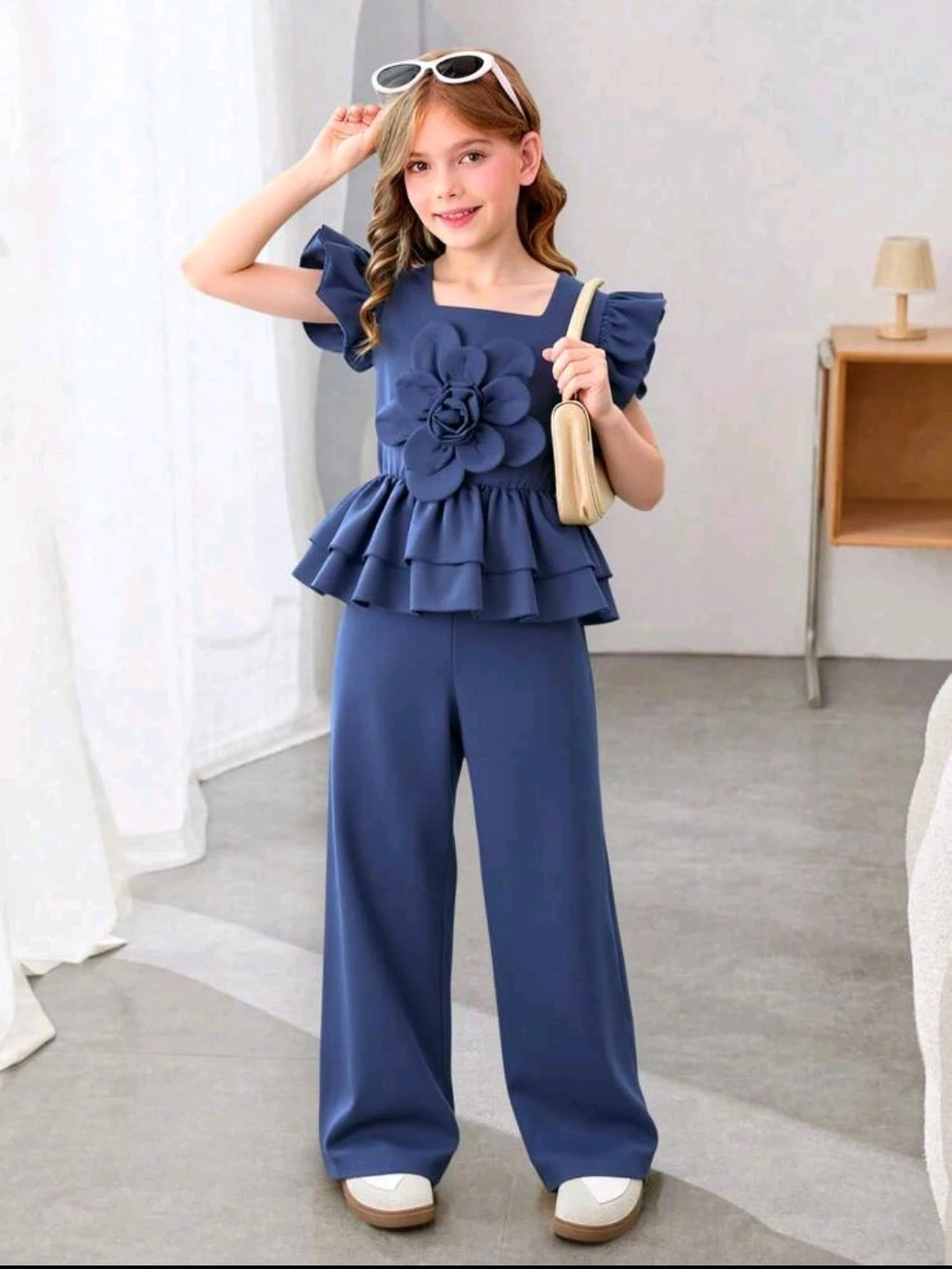 2 Piece Blue Wide Leg Jumpsuit