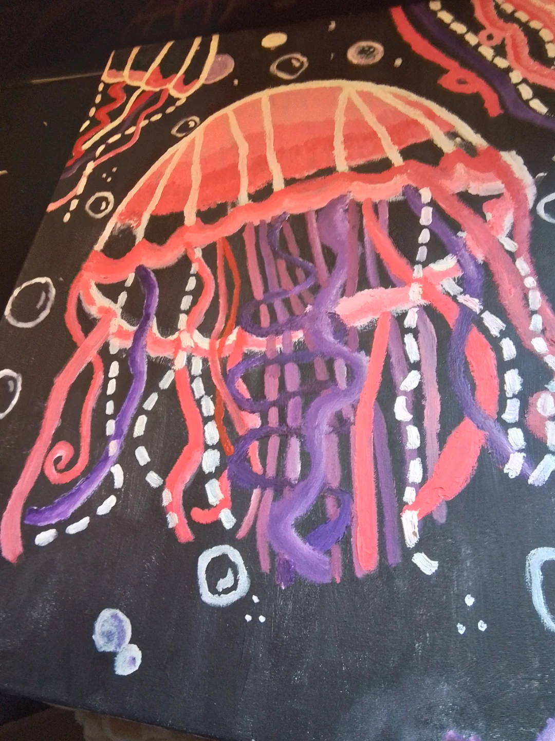 Original 18x24" Neon Jellyfish Acrylic Canvas Painting - photo 3