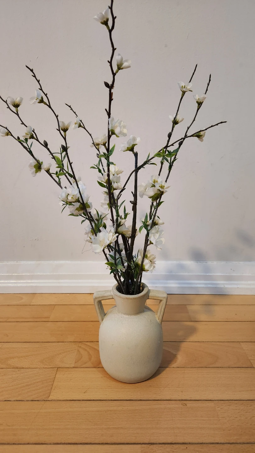 Ceramic Vase with Faux White Blossoms