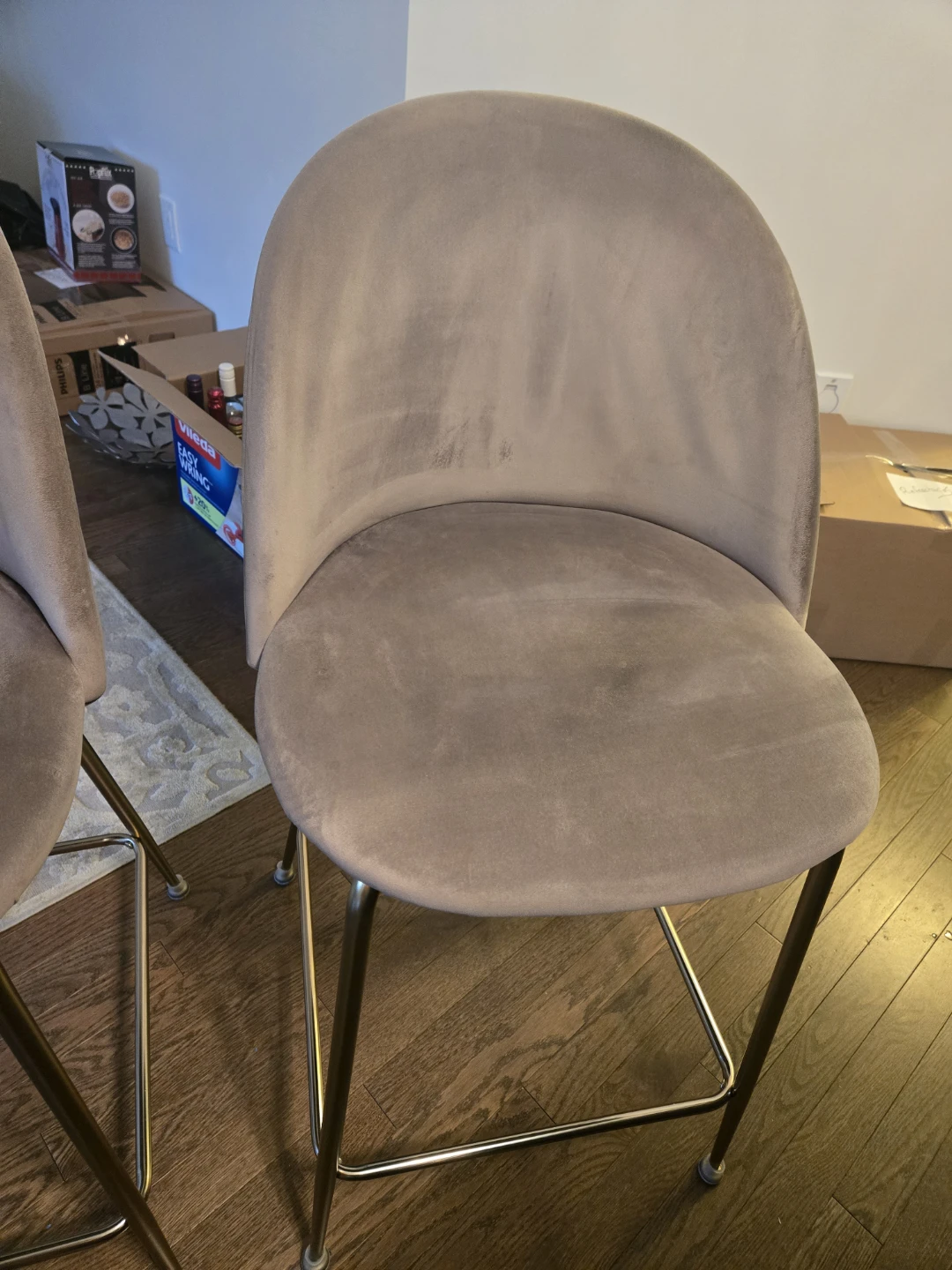 Set of 2 Grey Velvet Bar Stools - photo 4