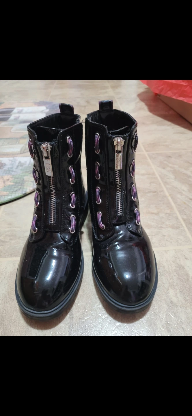 DKNY Black Patent Combat Boots