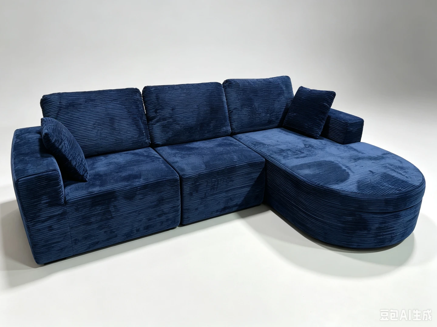 Blue Corduroy Sectional Sofa with Chaise