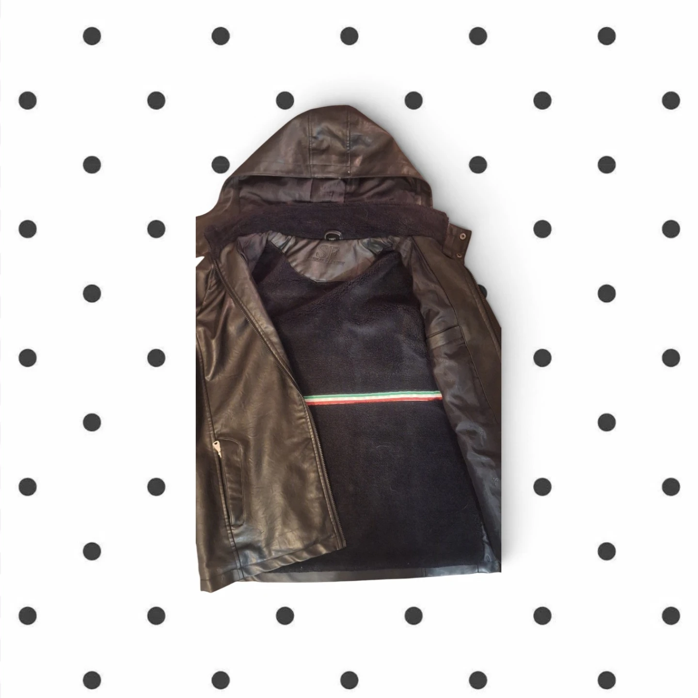 SF Men's Black Hooded Leather Jacket - photo 3