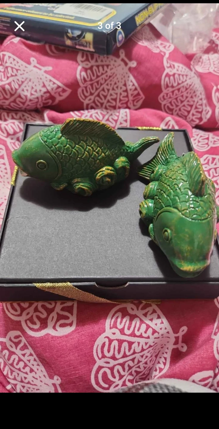 Set of Two Decorative Green Fish Figurines - photo 3