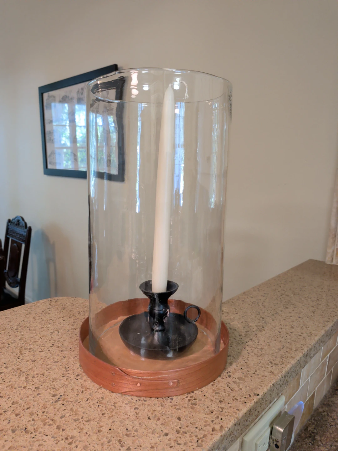 Glass Hurricane Candle Holder with Wood Base