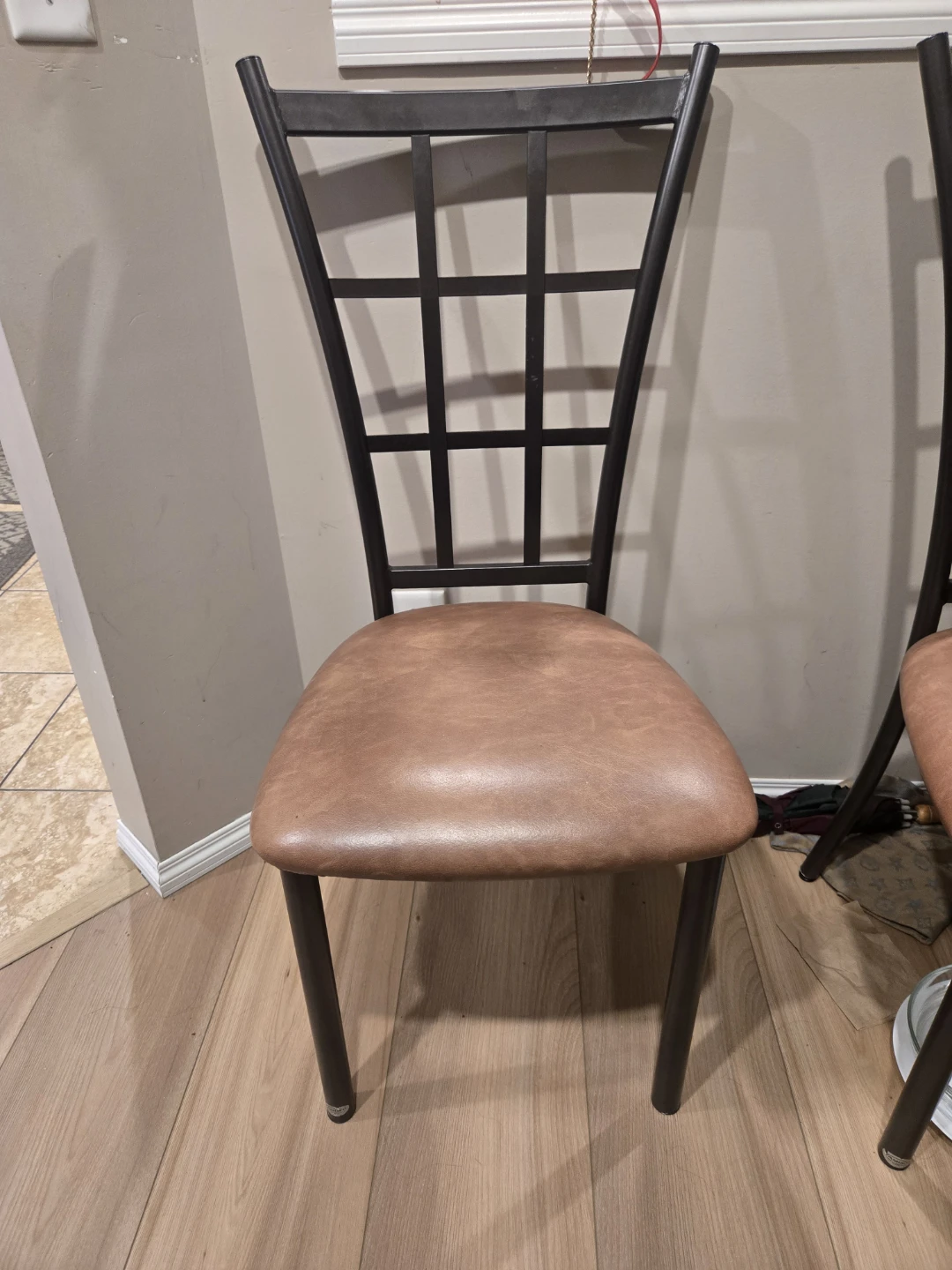 2 Metal Dining Chair with Brown Faux Leather Seat