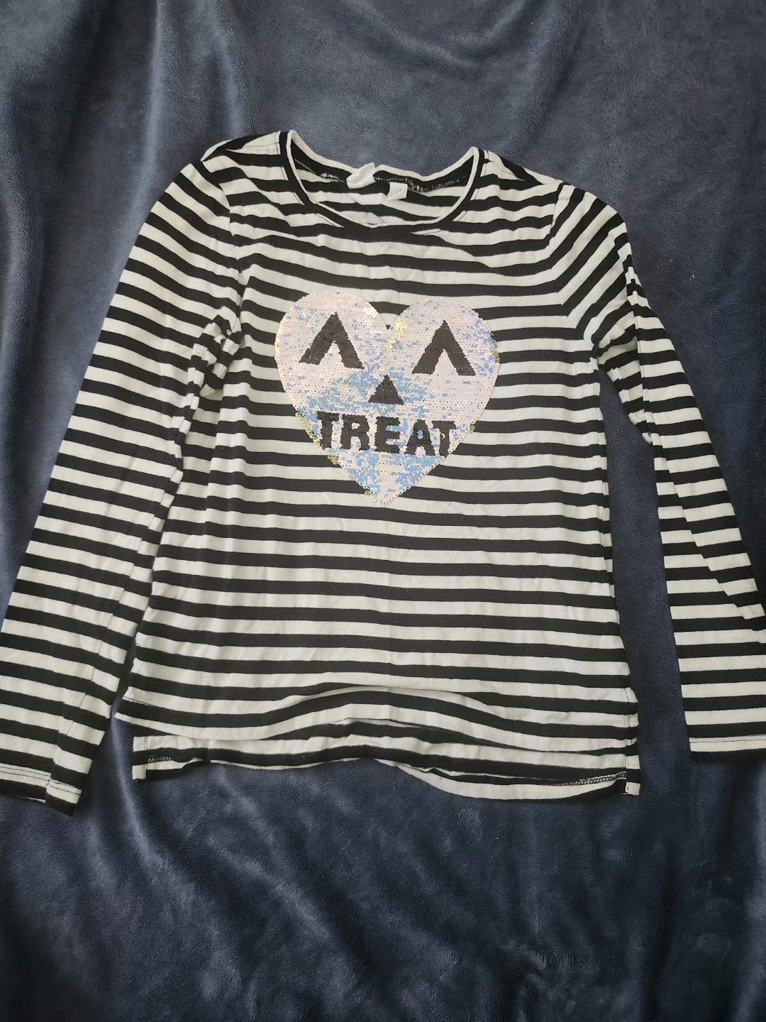 Gap Kids Striped Sequin Heart Long Sleeve Top