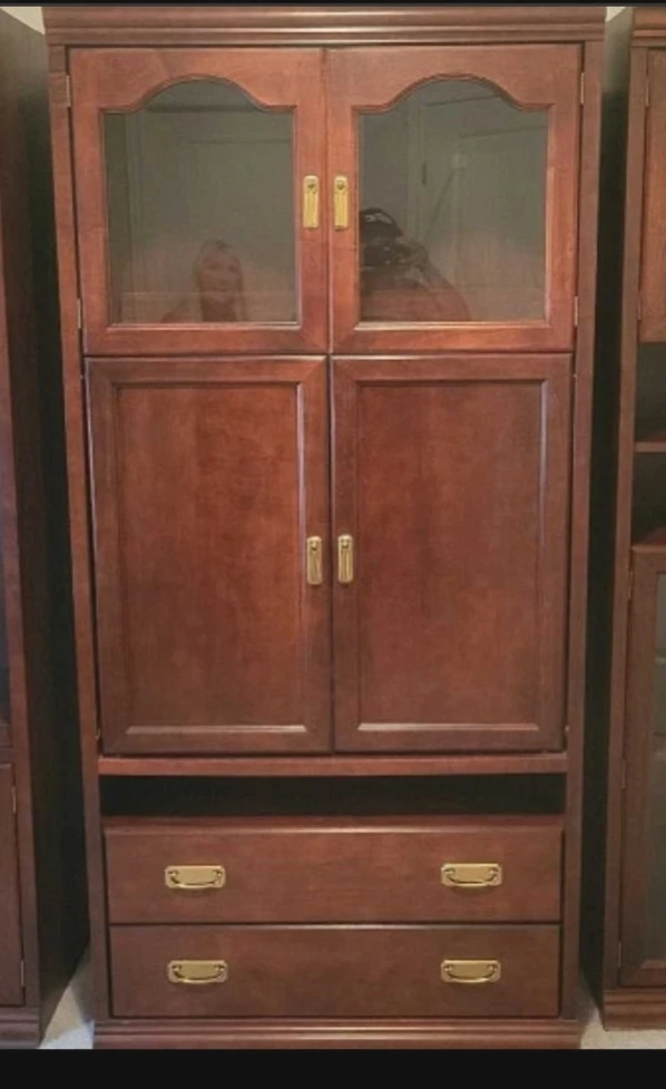Wooden Armoire with Glass Cabinet