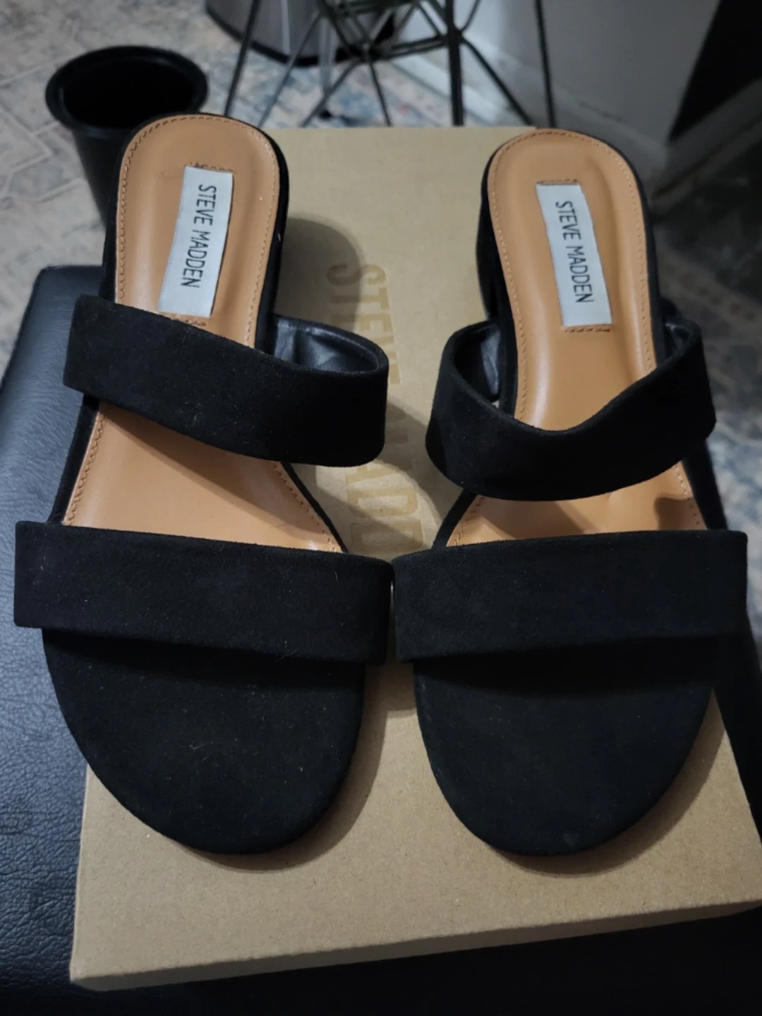 Steve Madden Black Suede Block Heel Sandals