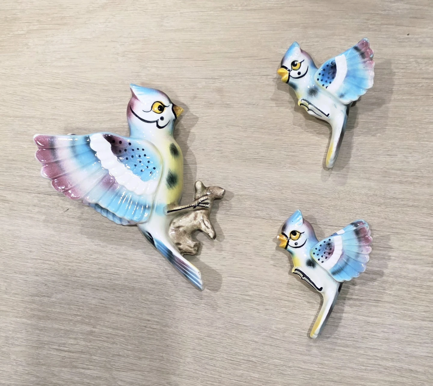 Vintage rare HTF Ceramic Blue jay Bird Wall Decor Set - photo 2