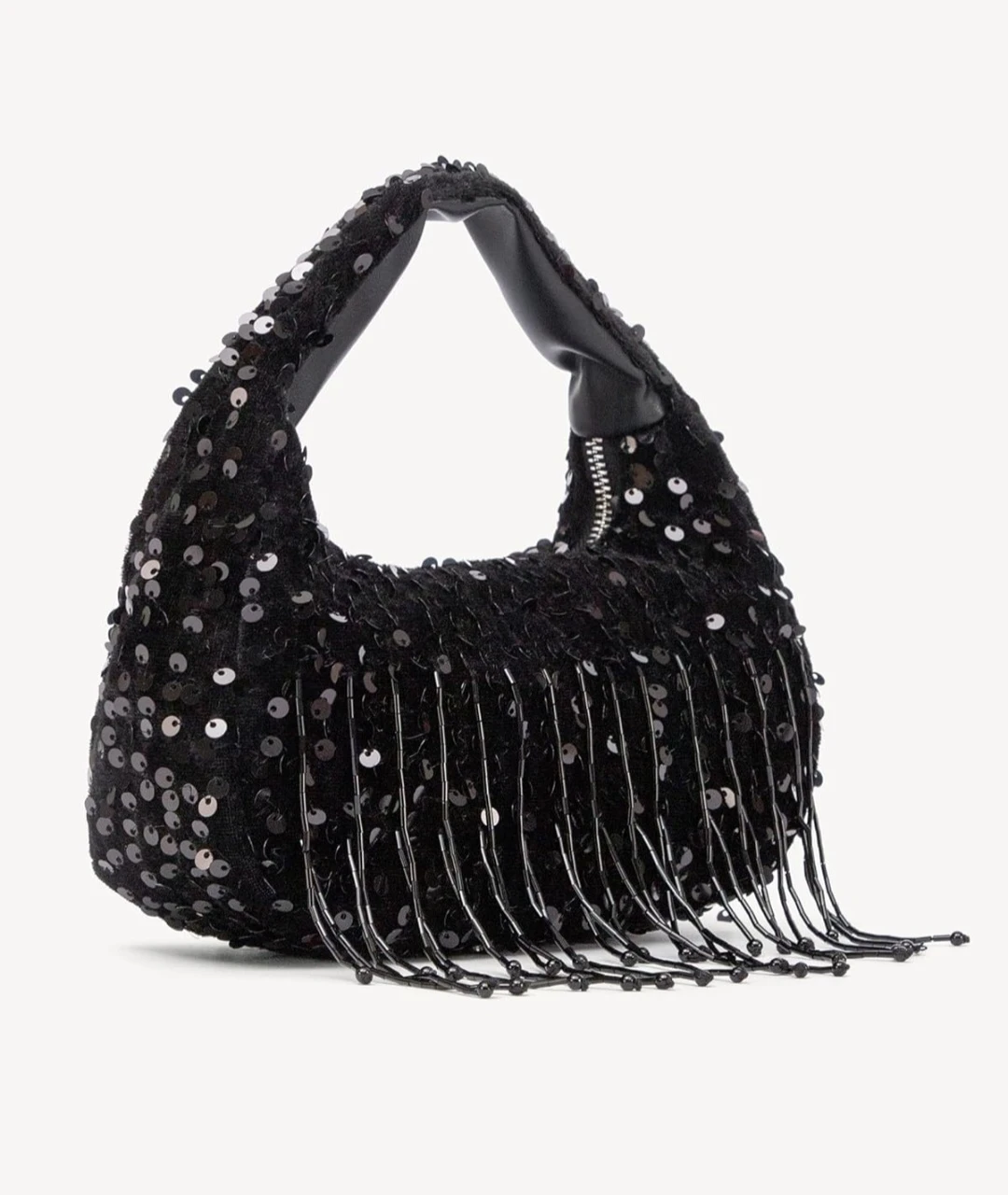 Black Sequin Handbag with Fringe - photo 3