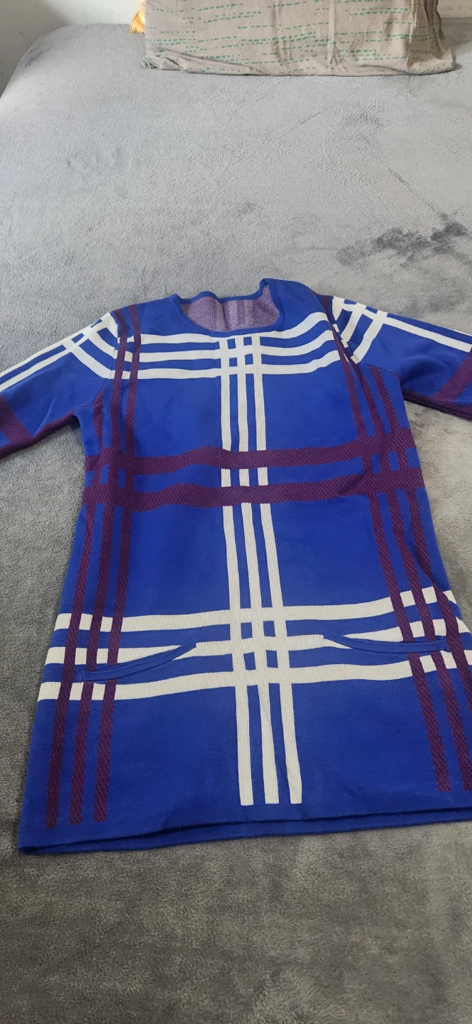 Blue Plaid Long Sleeve Knit Tunic