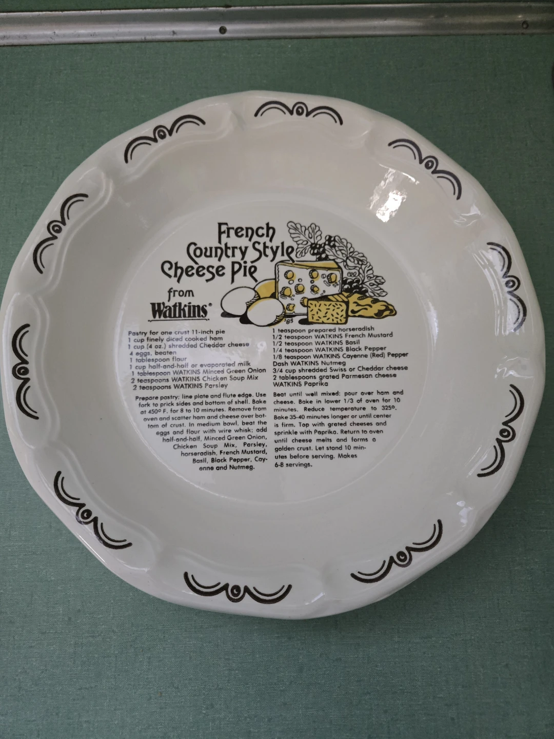 Vintage Watkins Deep Dish French Cheese Pie Recipe Plate