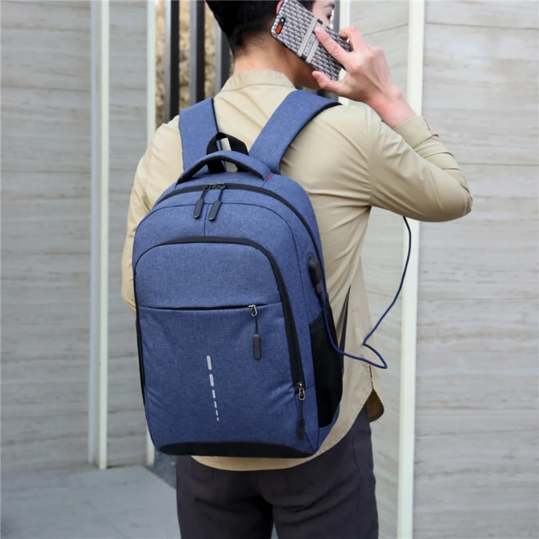 Blue USB Charging Laptop Backpack