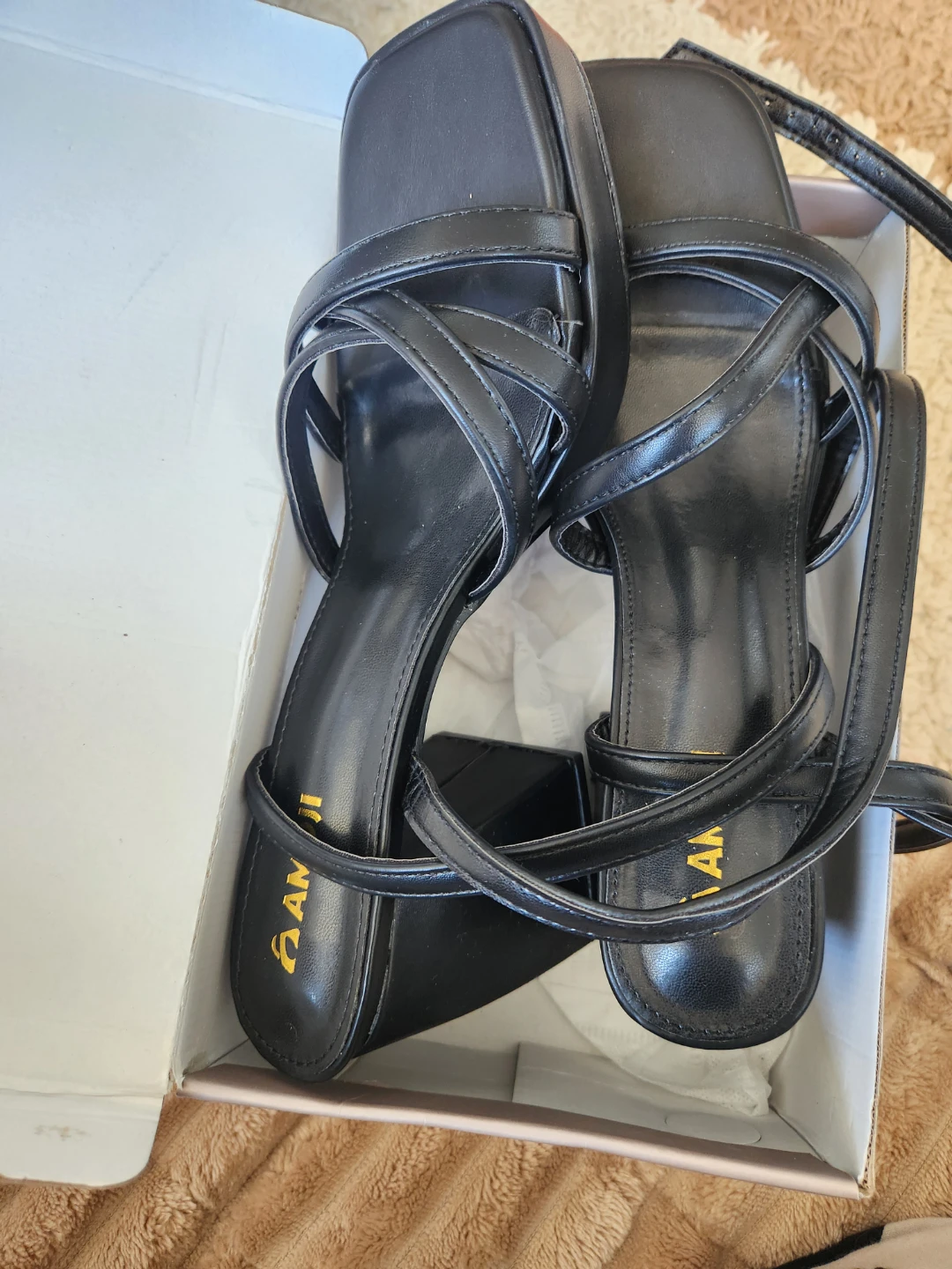 Amoji Black Block Heel Sandals Size 39 - photo 3