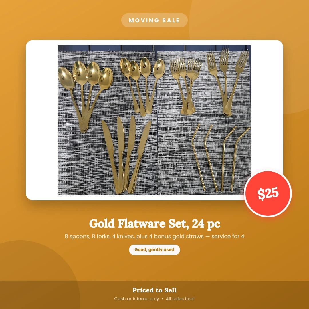 24 Piece Gold Flatware Set