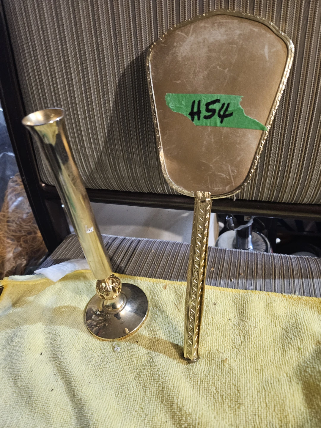 Vintage Brass Hand Mirror and Bud Vase Set - photo 3