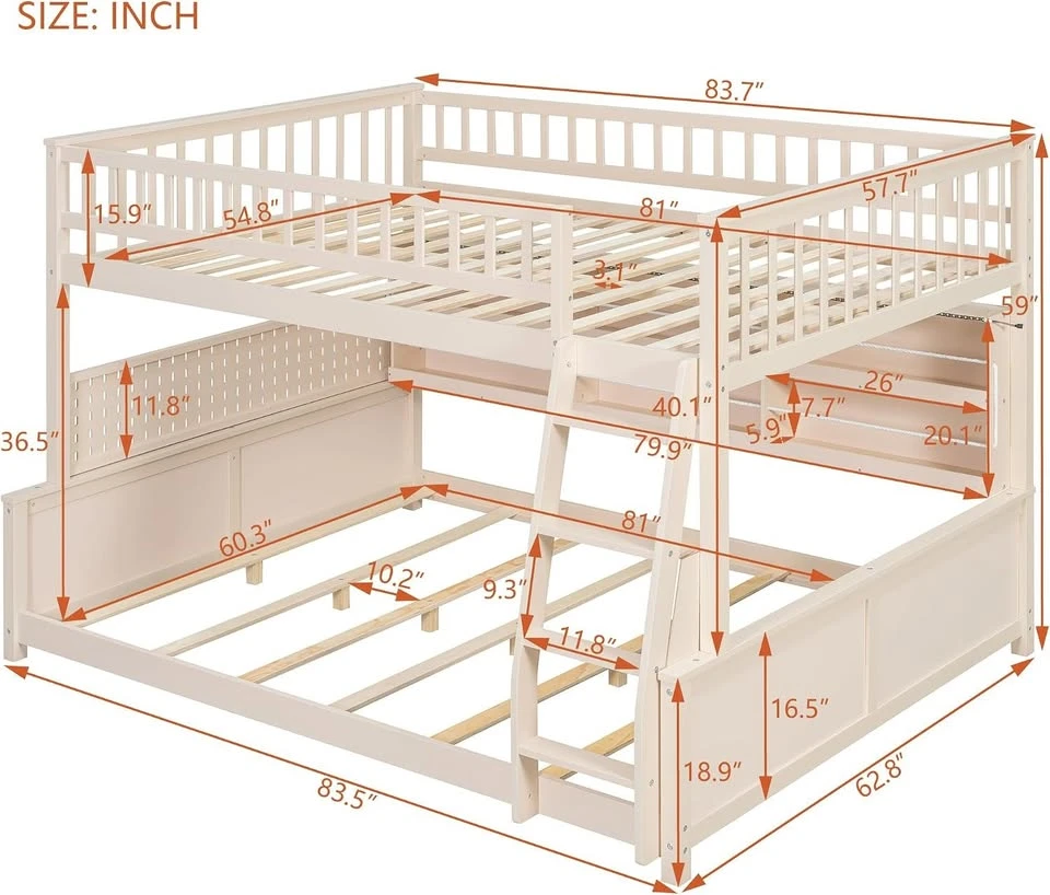 Wooden Full XL over Queen Bunk Bed with Shelves - photo 2