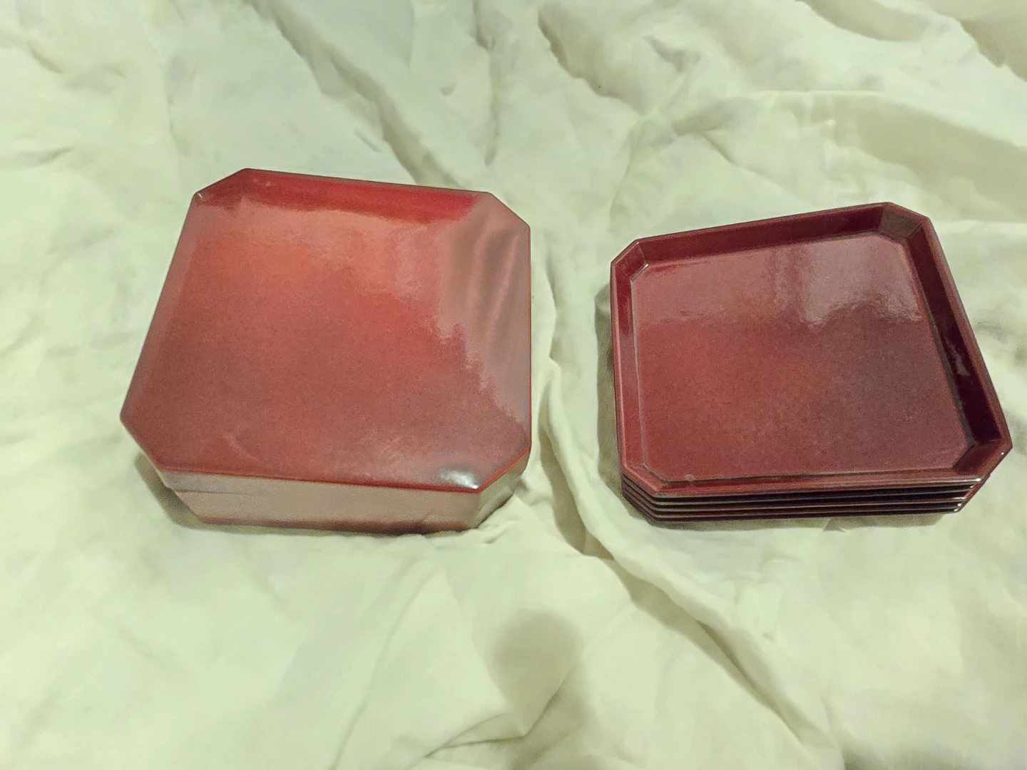 🏈 Set of 5 Japanese Lacquerware Mini Trays Vintage - photo 2