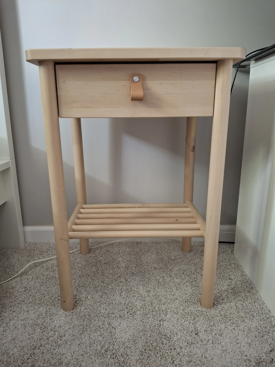 IKEA Wooden Nightstand with Drawer and Shelf