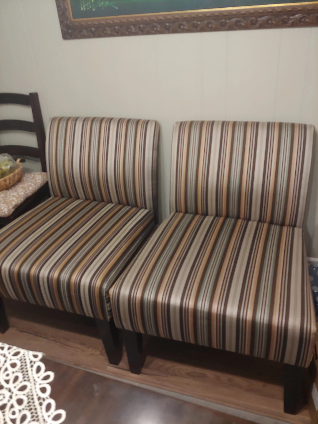 Pair of Striped Armless Accent Chairs - photo 2