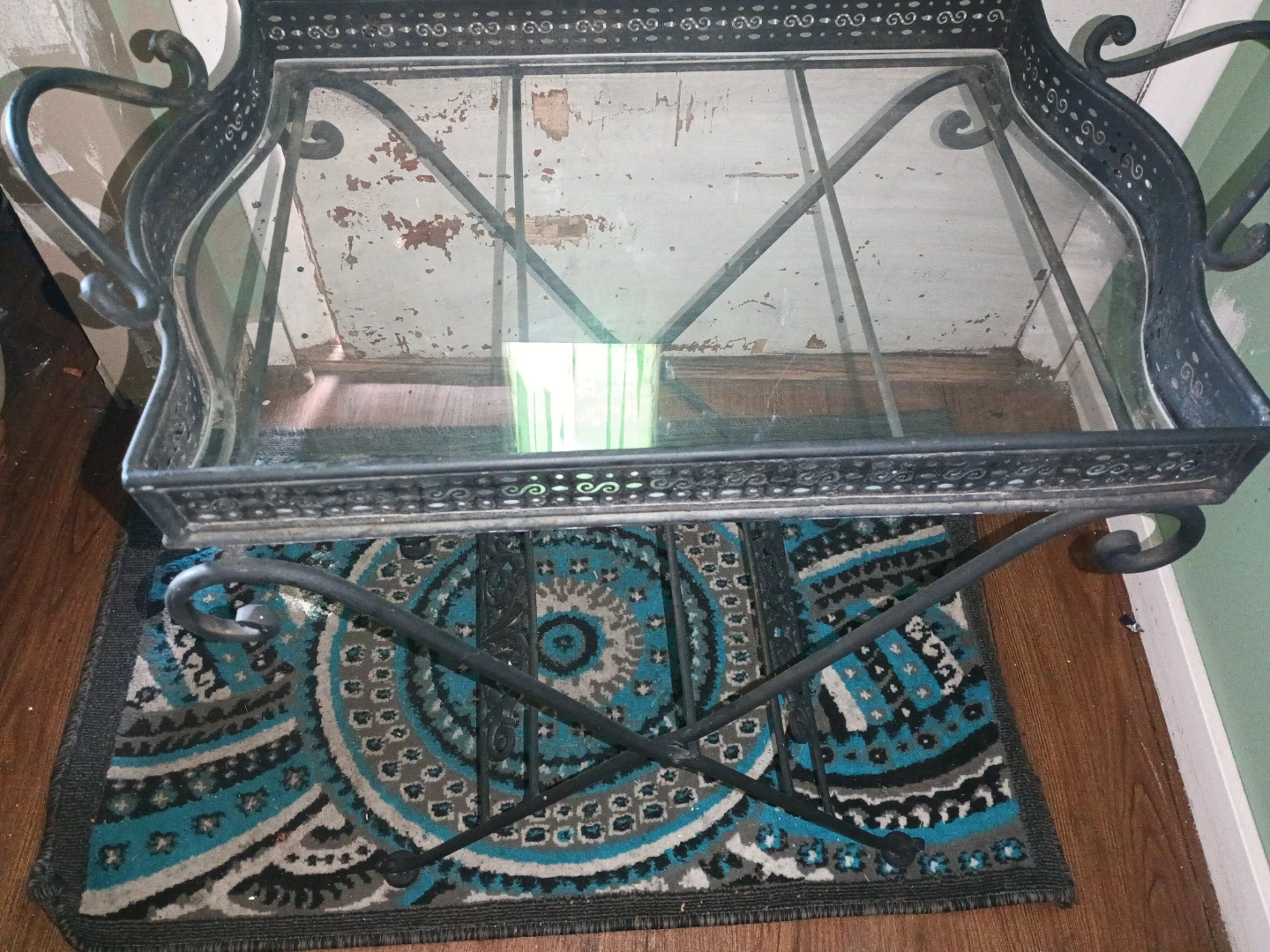 Wrought Iron and Glass Side Table