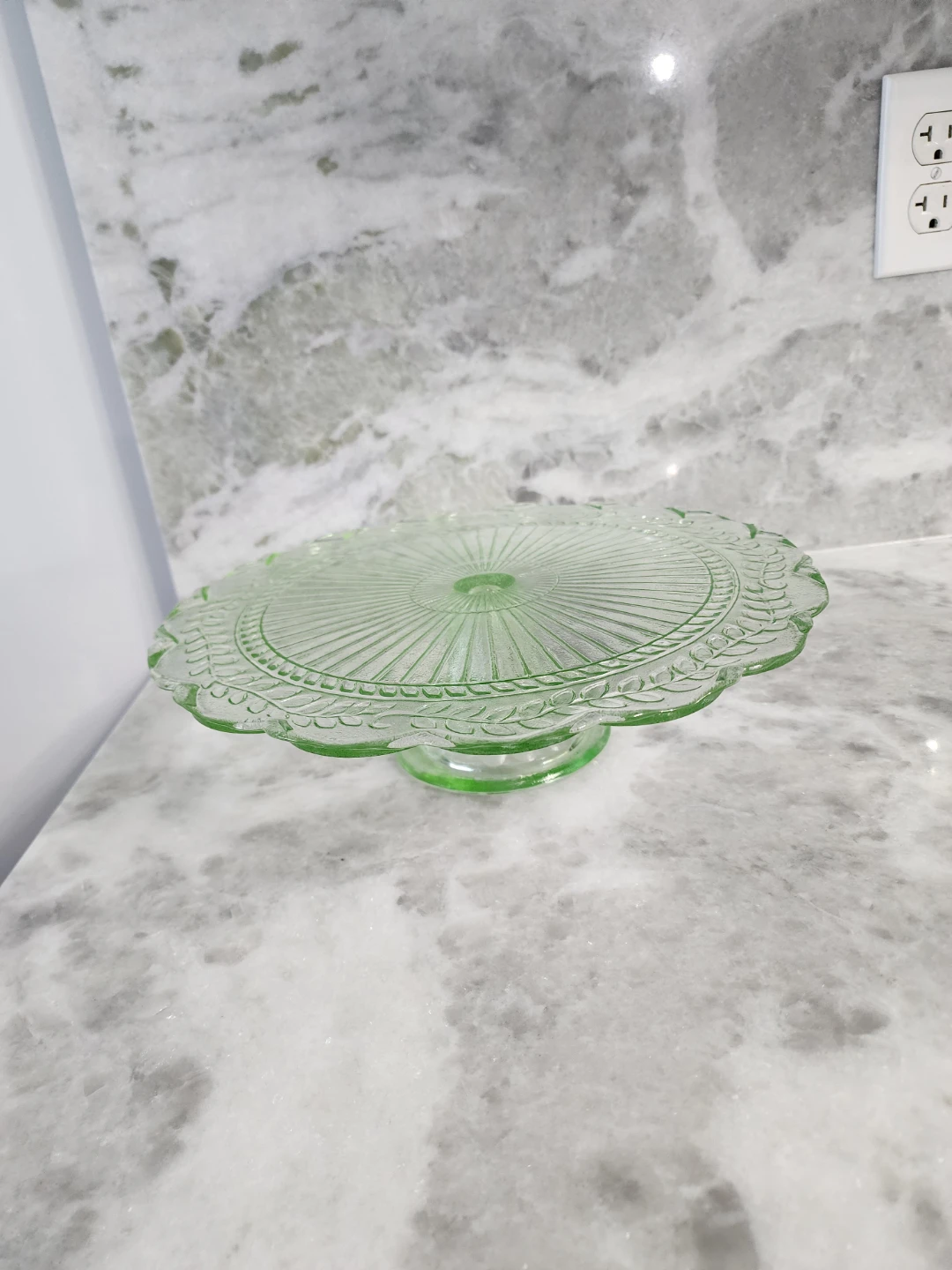 Vintage Green Depression Glass Cake Stand - photo 2